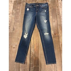 Hollister Super Skinny High-Rise Ripped Distressed Dark Wash Jeans - Women's‎